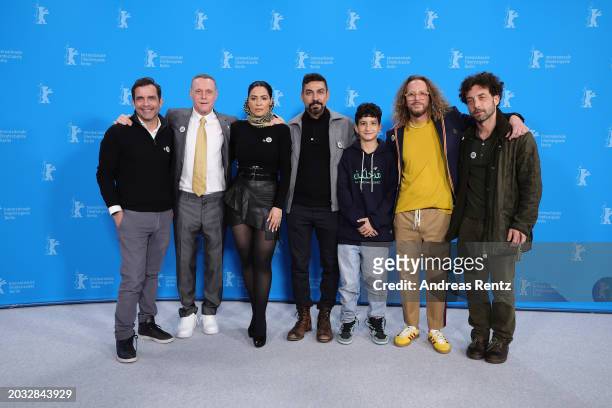 Konstantinos Markoulakis, Jason Beghe, Yasmine Al Masri, Ayman Samman, guest, Brandt Andersen and Yahya Mahayni pose at the "The Strangers' Case"...