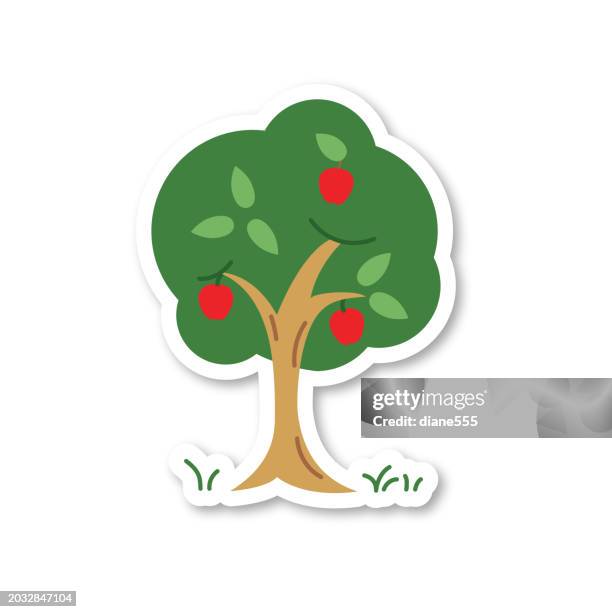 illustrations, cliparts, dessins animés et icônes de pommier - icône d’autocollant agricole en couleurs plates sur un fond transparent - pommier