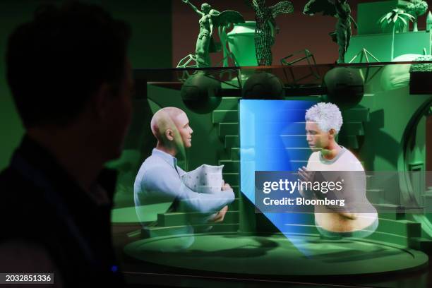 An extended reality display at the Ericsson AB booth on the opening day of the Mobile World Congress at the Fira de Barcelona venue in Barcelona,...