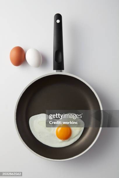 sunny side up fried egg in cooking pan - sunny side up stock pictures, royalty-free photos & images