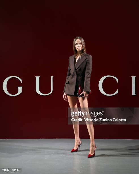 Natasha Poly attends the Gucci Women's Fall Winter 2024 Fashion Show during Milan Fashion Week Womenswear Fall/Winter 2024-2025 at Fonderia Carlo...