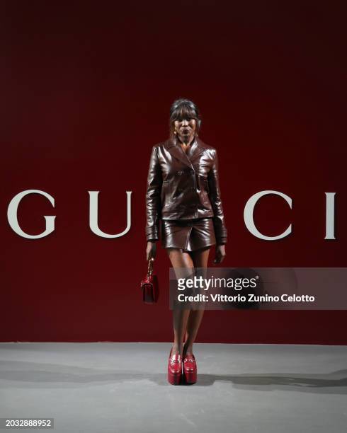 Anna Diop attends the Gucci Women's Fall Winter 2024 Fashion Show during Milan Fashion Week Womenswear Fall/Winter 2024-2025 at Fonderia Carlo Macchi...