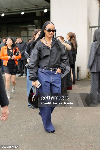 Solange Knowles is seen arriving at the Gucci fashion show during the Milan Fashion Week Womenswear Fall/Winter 2024-2025 on February 23, 2024 in...