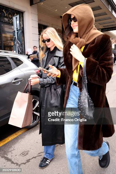 Frida Aasen and Cindy Mello are seen during the Milan Fashion Week - Womenswear Fall/Winter 2024-2025 on February 23, 2024 in Milan, Italy.