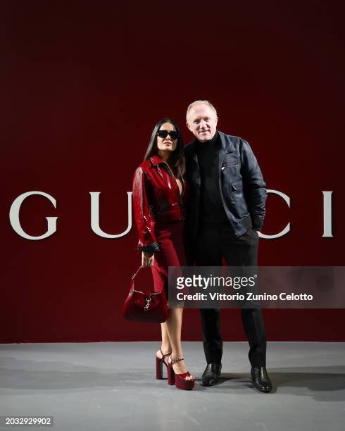 Salma Hayek and François-Henri Pinault attend the Gucci Women's Fall Winter 2024 Fashion Show during Milan Fashion Week Womenswear Fall/Winter...