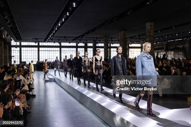 Models walk the runway at the finale of the Gucci Women's Fall Winter 2024 Fashion Show during Milan Fashion Week Womenswear Fall/Winter 2024-2025 at...