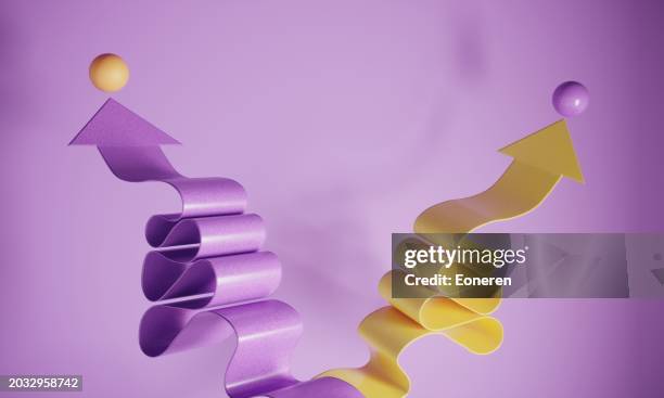 different choices with arrows and balls - purple ribbon stock pictures, royalty-free photos & images