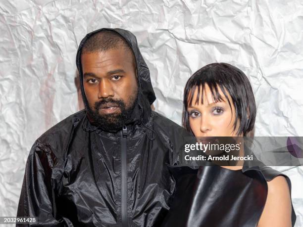 Kanye West and Bianca Censori attends the Marni fashion show during the Milan Fashion Week Womenswear Fall/Winter 2024-2025 on February 23, 2024 in...