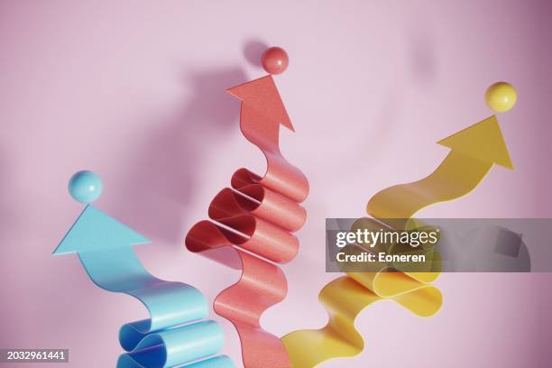 different choices with arrows and balls - curved arrow graph stock pictures, royalty-free photos & images