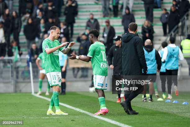 Irvin CARDONA of Saint Etienne and Gaetan CHARBONNIER OF of AS Saint-Etienne during the Ligue 2 BKT match between Association Sportive de...