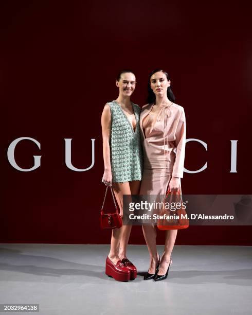 Devon Carlson and Sydney Carlson attend the Gucci Women's Fall Winter 2024 Fashion Show during Milan Fashion Week Womenswear Fall/Winter 2024-2025 at...