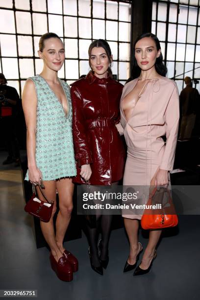 Devon Carlson, Kyra Kennedy and Sydney Carlson attend the Gucci Women's Fall Winter 2024 Fashion Show during Milan Fashion Week Womenswear...