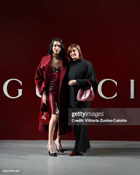 Ambrosia Fortuna and a guest attend the Gucci Women's Fall Winter 2024 Fashion Show during Milan Fashion Week Womenswear Fall/Winter 2024-2025 at...