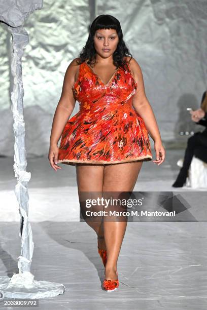 Paloma Elsesser walks the runway at the Marni fashion show during the Milan Fashion Week Womenswear Fall/Winter 2024-2025 on February 23, 2024 in...