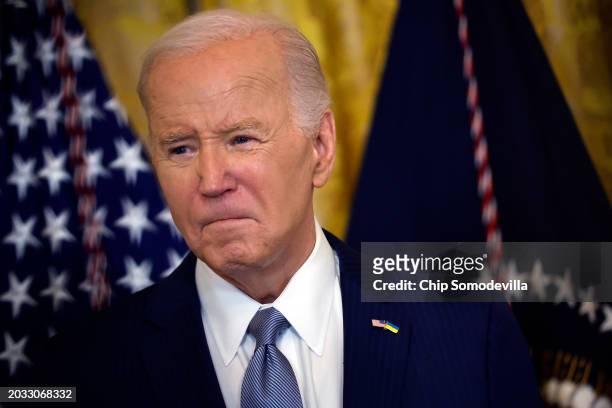 President Joe Biden speaks to governors from across the country during an event in the East Room of the White House on February 23, 2024 in...