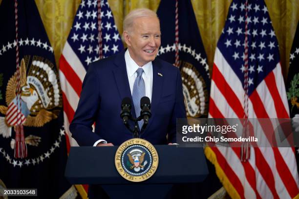 President Joe Biden speaks to governors from across the country during an event in the East Room of the White House on February 23, 2024 in...