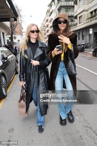 Frida Aasen and Cindy Mello are seen during the Milan Fashion Week - Womenswear Fall/Winter 2024-2025 on February 23, 2024 in Milan, Italy.