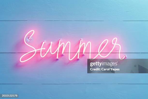 summer text in pink neon lights - beach stock illustrations stock pictures, royalty-free photos & images