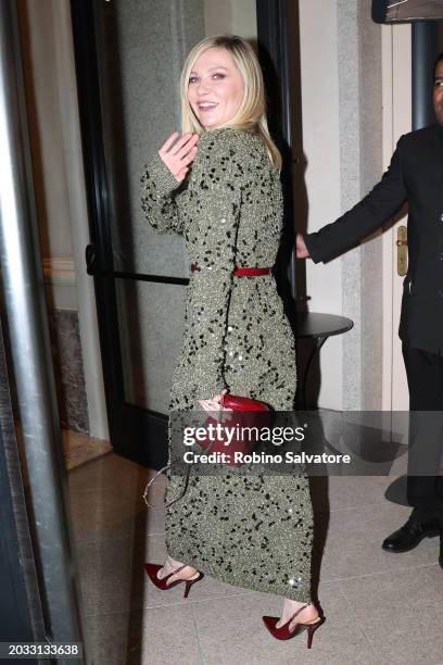 Kirsten Dunst is seen during the Milan Fashion Week - Womenswear Fall/Winter 2024-2025 on February 23, 2024 in Milan, Italy.