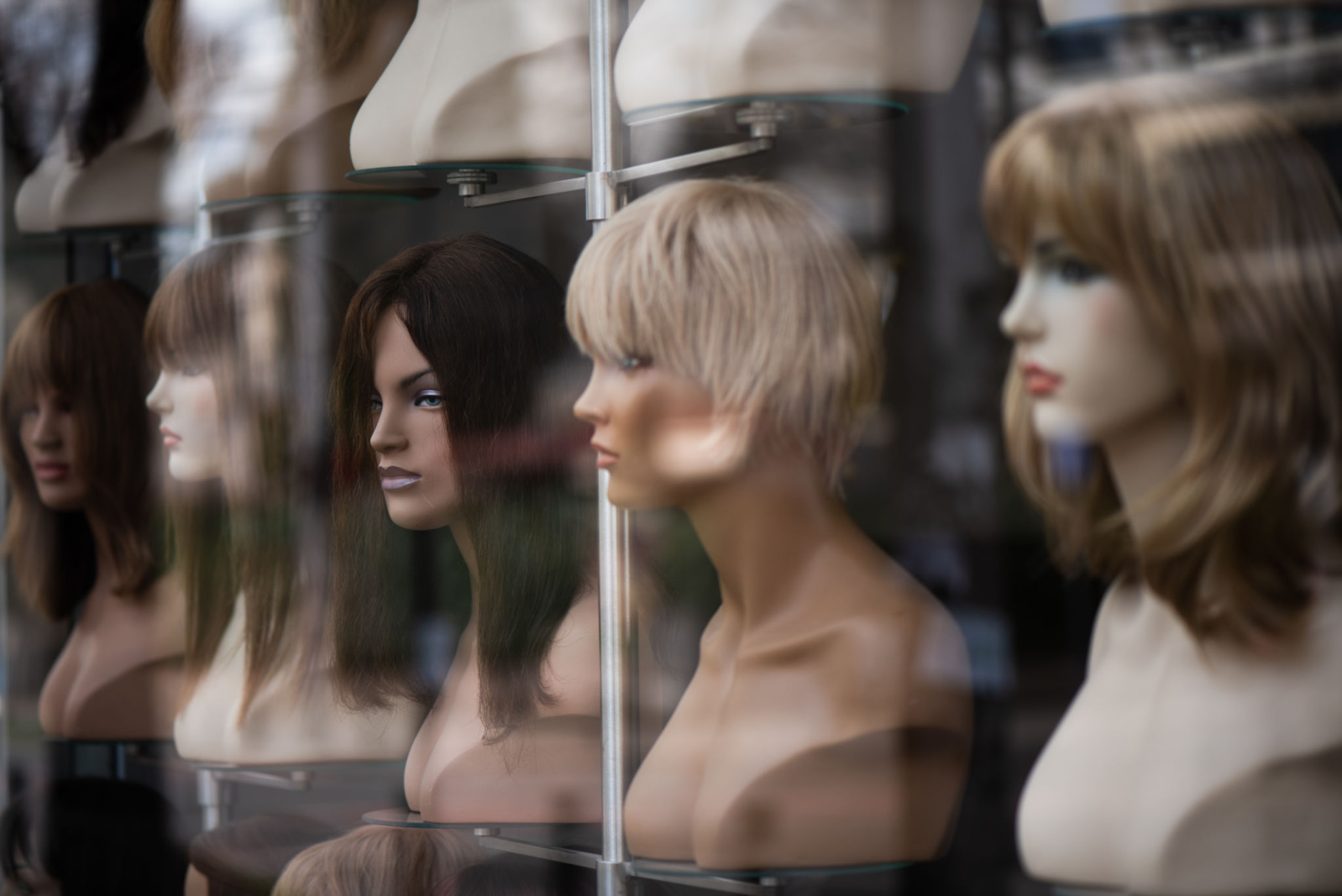 wigs on display