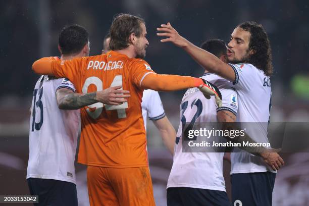 Matteo Guendouzi of SS Lazio celebrates the 2-0 victory with team mates following the final whistle of the Serie A TIM match between Torino FC and SS...