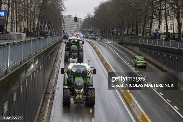 Farmers leave after a Protest action of farmers' organizations 'Federation Unie de Groupements d'Eleveurs et d'Agriculteurs' , Boerenforum and MAP,...