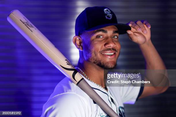 Julio Rodriguez of the Seattle Mariners poses for a portrait during photo day at the Peoria Sports Complex on February 23, 2024 in Peoria, Arizona.