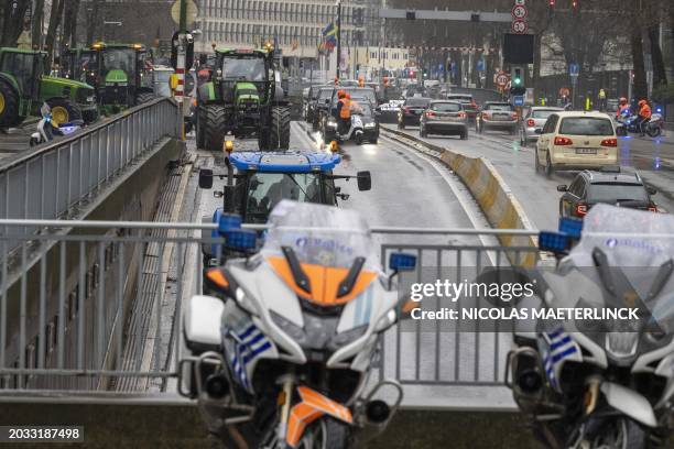 Farmers leave after a Protest action of farmers' organizations 'Federation Unie de Groupements d'Eleveurs et d'Agriculteurs' , Boerenforum and MAP,...