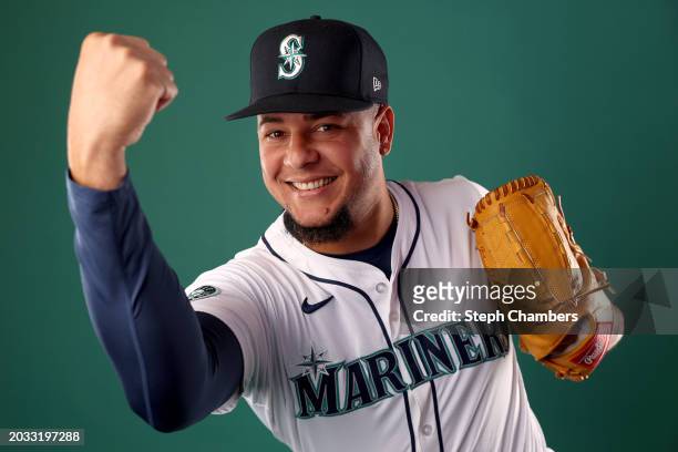 Luis Castillo of the Seattle Mariners poses for a portrait during photo day at the Peoria Sports Complex on February 23, 2024 in Peoria, Arizona.
