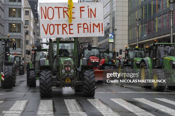 Farmers leave after a Protest action of farmers' organizations 'Federation Unie de Groupements d'Eleveurs et d'Agriculteurs' , Boerenforum and MAP,...