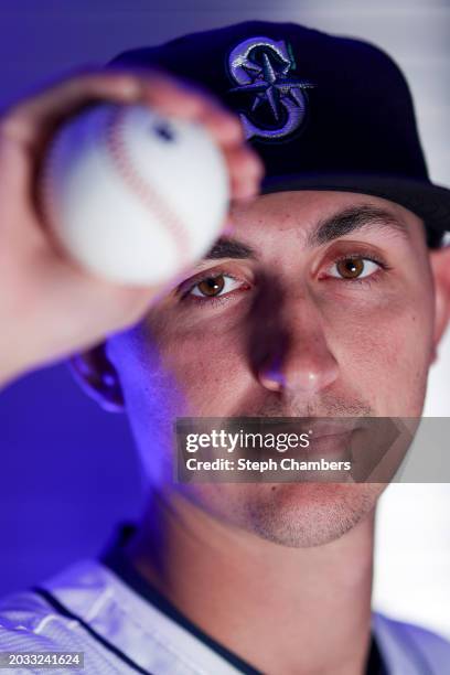 George Kirby of the Seattle Mariners poses for a portrait during photo day at the Peoria Sports Complex on February 23, 2024 in Peoria, Arizona.