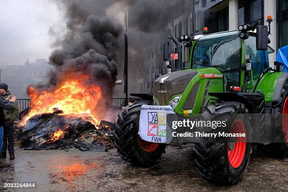 Belgian Farmers Block Rue De La Loi In Brussels With Tractor Convoy Belgian Farmers Block Rue De La Loi In Brussels With Tractor Convoy