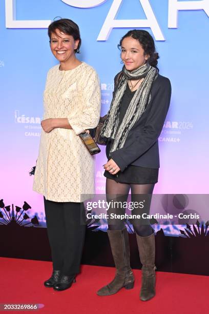 Najat Vallaud-Belkacem and Nour-Chloé Vallaud-Belkacem arrive at the 49th Cesar Film Awards at L'Olympia on February 23, 2024 in Paris, France.