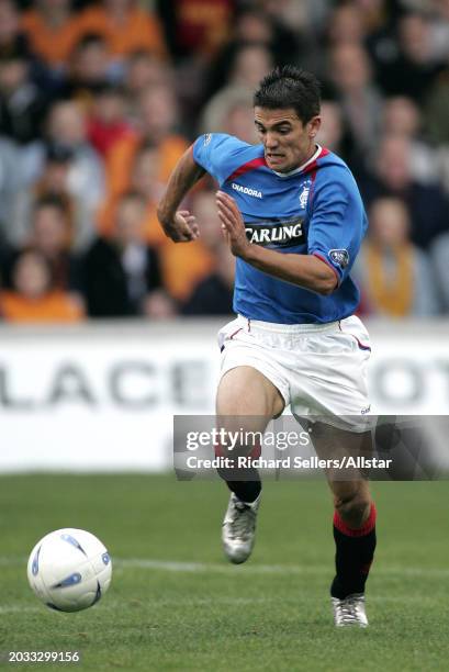 Nacho Novo of Glasgow Rangers on the ball during the Scottish Premiership match between Motherwell and Glasgow Rangers at Fir Park on October 17,...