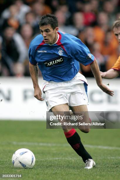 Nacho Novo of Glasgow Rangers on the ball during the Scottish Premiership match between Motherwell and Glasgow Rangers at Fir Park on October 17,...