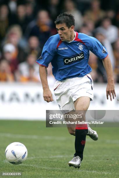 Nacho Novo of Glasgow Rangers on the ball during the Scottish Premiership match between Motherwell and Glasgow Rangers at Fir Park on October 17,...