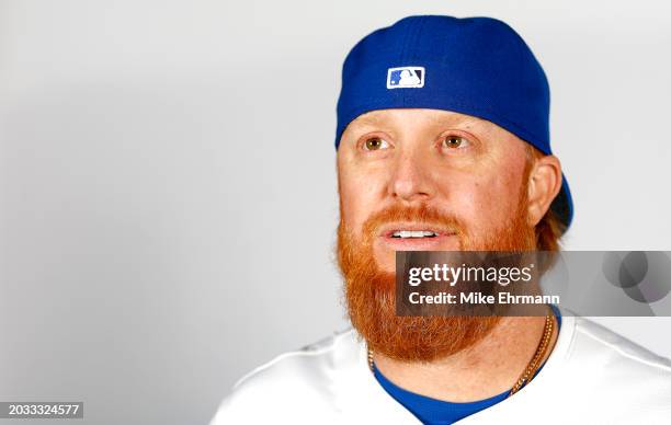 Justin Turner of the Toronto Blue Jays poses for a portrait during photo day at TD Ballpark on February 23, 2024 in Dunedin, Florida.