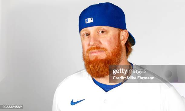 Justin Turner of the Toronto Blue Jays poses for a portrait during photo day at TD Ballpark on February 23, 2024 in Dunedin, Florida.