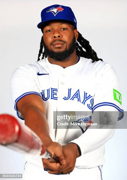 Vladimir Guerrero Jr. #27 of the Toronto Blue Jays poses for a portrait during photo day at TD Ballpark on February 23, 2024 in Dunedin, Florida.