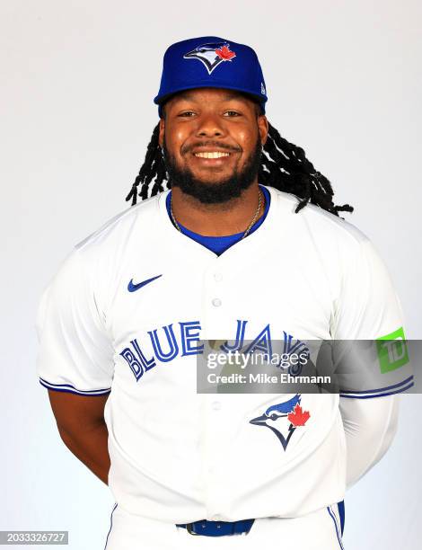 Vladimir Guerrero Jr. #27 of the Toronto Blue Jays poses for a portrait during photo day at TD Ballpark on February 23, 2024 in Dunedin, Florida.