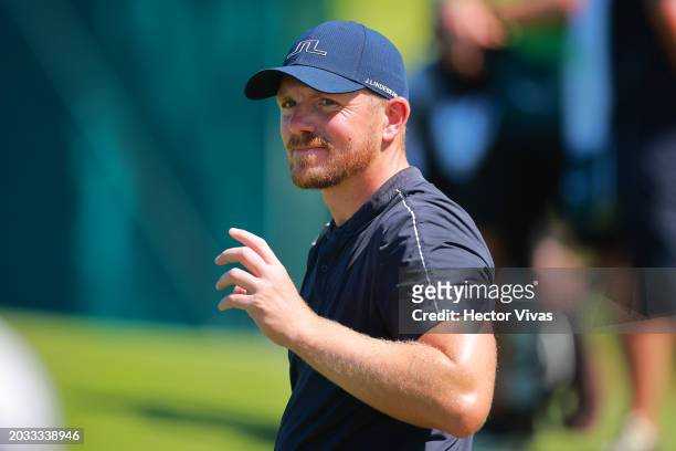 Matt Wallace of England reacts after putting in the second green during the second round of the Mexico Open at Vidanta at Vidanta Vallarta on...