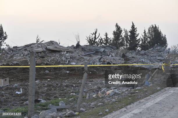 View of debris of a destroyed building after Israeli airstrikes hit Hezbollah targets in Baalbek, Lebanon on February 26, 2024. It is stated 2...