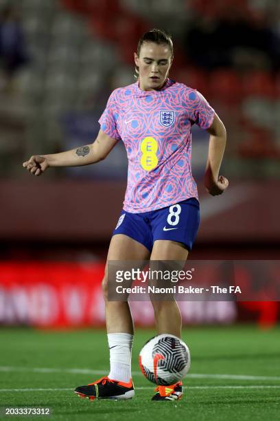 Grace Clinton of England warms up prior to the Women's international friendly match between England and Austria at Estadio Nuevo Mirador Algeciras,...