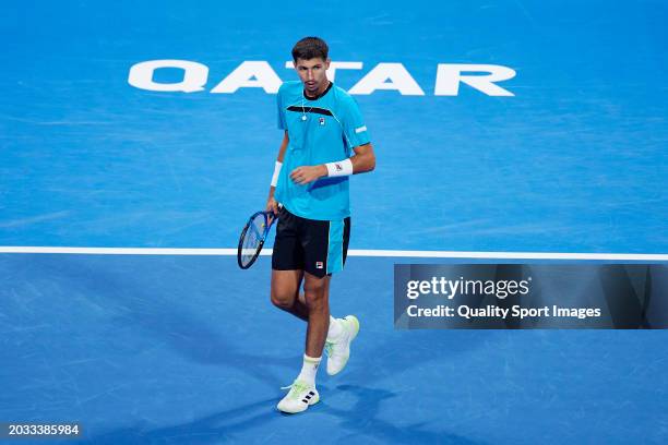 Alexei Popyrin of Australia looks on against Karen Khachanov in their Semi Final match during the Qatar ExxonMobil Open at Khalifa International...