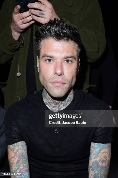 Fedez attends the Versace fashion show during the Milan Fashion Week Womenswear Fall/Winter 2024-2025 on February 23, 2024 in Milan, Italy.