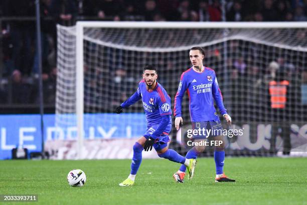 Said BENRAHMA of Olympique Lyonnais and Maxence CAQUERET of Olympique Lyonnais during the Ligue 1 Uber Eats match between Football Club de Metz and...