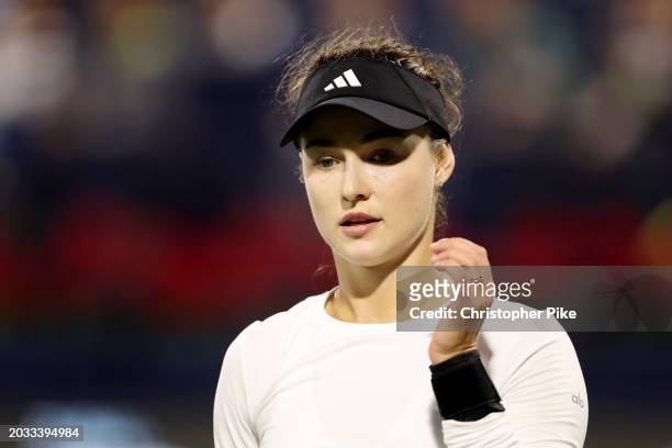 Anna Kalinskaya while playing Iga Swiatek of Poland in their women's semifinal match during the Dubai Duty Free Tennis Championships, part of the...