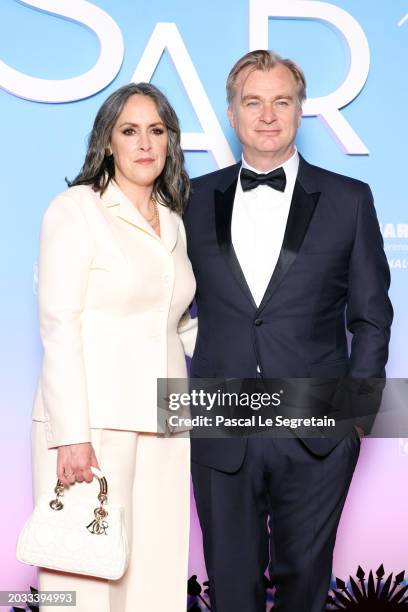 Emma Thomas and Christopher Nolan arrive at the 49th Cesar Film Awards at L'Olympia on February 23, 2024 in Paris, France.