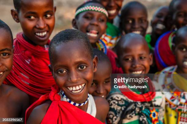 group of happy african children from samburu tribe, kenya, africa - east african tribe stock pictures, royalty-free photos & images