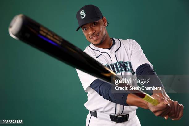 Jorge Polanco of the Seattle Mariners poses for a portrait during photo day at the Peoria Sports Complex on February 23, 2024 in Peoria, Arizona.